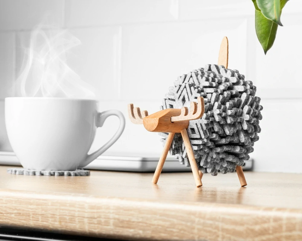 Vánoční plstěné podšálky - Los - šedé