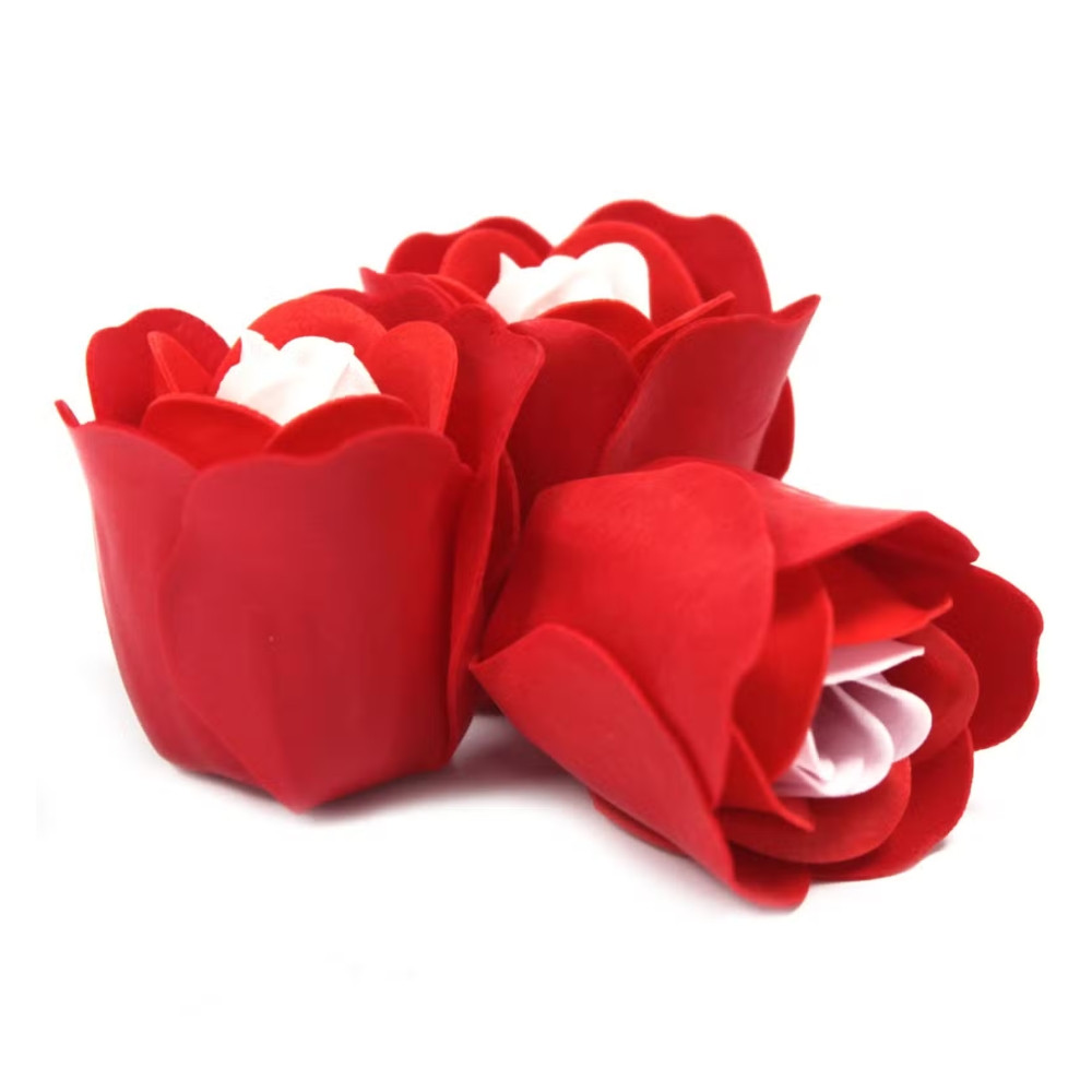 Mýdlové květy růže v krabičce srdce 3ks - červená