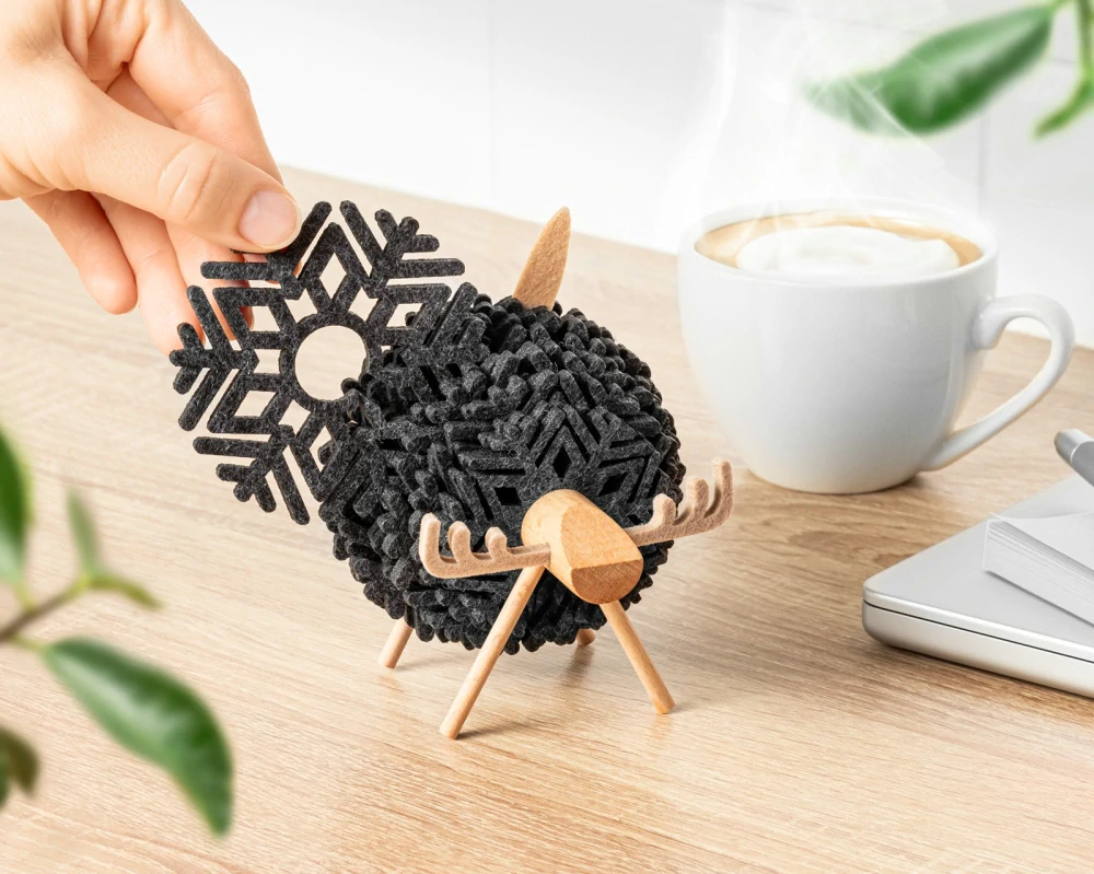 Vánoční plstěné podšálky - Los - tmavě šedé