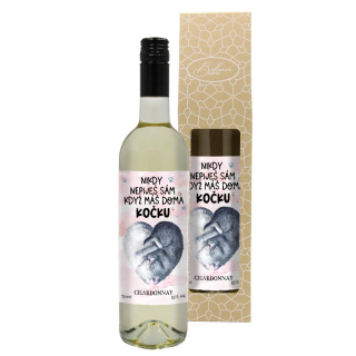 Dárkové víno - Kočka - Nepiješ sám - Chardonnay 0,75