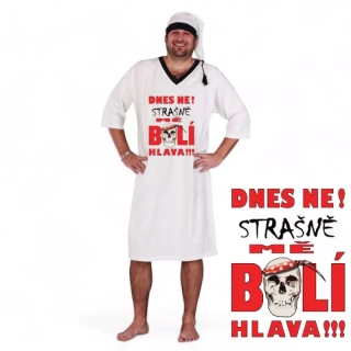 Pánská noční košile - Dnes ne, strašně mě bolí hlava - bílá