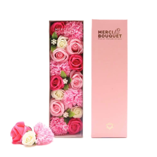 Dárkový box mýdlových květů dlouhý - růžová