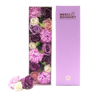 Dárkový box mýdlových květů dlouhý - levandulová růže 