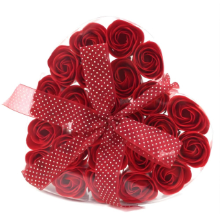 Mýdlové květy růže dárkové balení srdce 24ks - červená