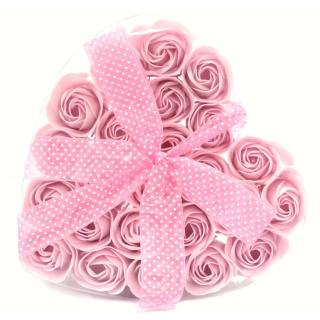 Mýdlové květy růže dárkové balení srdce 24ks - růžová
