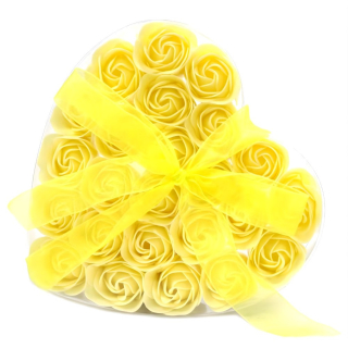 Mýdlové květy růže dárkové balení srdce 24ks - žlutá