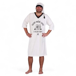 Pánská noční košile - Pozor - noční lovec - bílá
